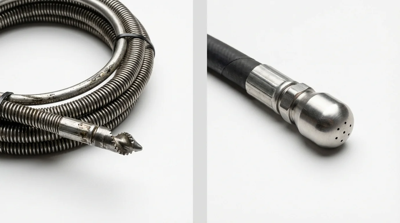 Drain snake cable and hydro jetting nozzle used for drain cleaning in Upper Lake, CA