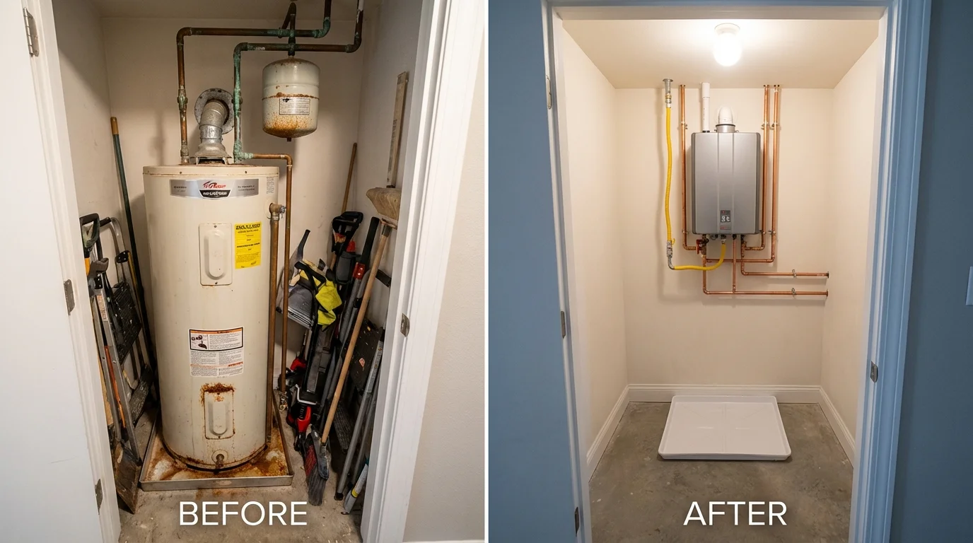 Tank water heater versus wall-mounted tankless unit comparison for Upper Lake, CA homeowners