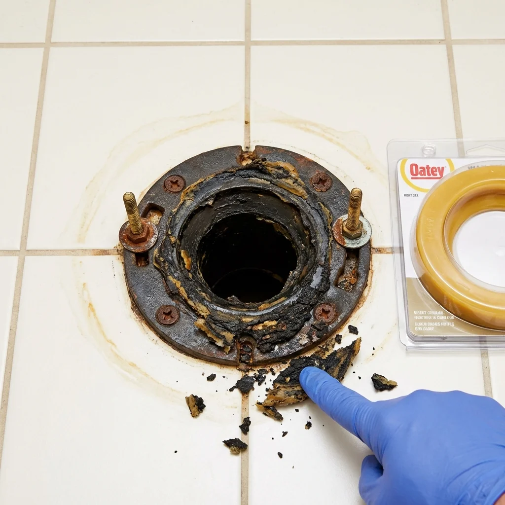 Failed wax ring showing water seepage at the base of a toilet in a Upper Lake, CA home